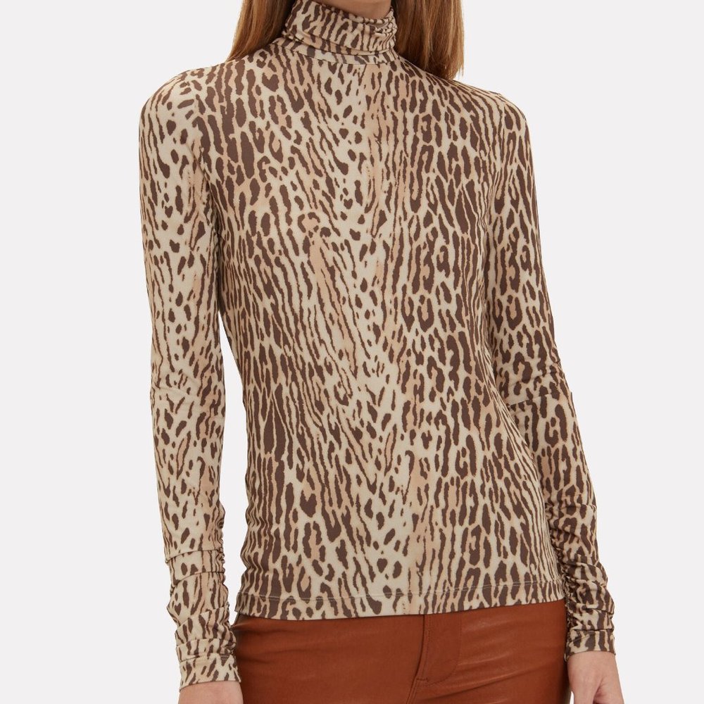Zimmermann Espionage Beige Leopard Jersey Turtleneck